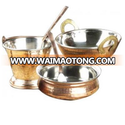 5 Pcs. Copper Serving Set (1 Handi + 1 Kadai + 1 Basket + 2 Spoons) Kitchen & Dining Cutlery