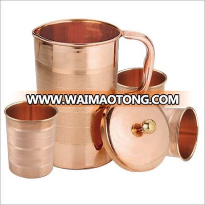 SOLID COPPER BRASS Pitcher for Vodka Whisky Brandy Rum, Copper Jug With Small Glasses Manufactured in India